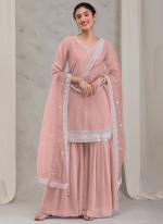 Georgette Peach Festival Wear Embroidery Work Readymade Sharara Suit